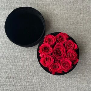 Rose Forever 9 Artificial Rose Flowers In Round Black Velvet Box